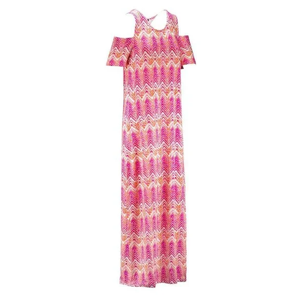 NWT DESIGN HISTORY WOMEN'S COLD-SHOULDER PINK MAGIC CHEVRON MAXI DRESS - Picture 1 of 4